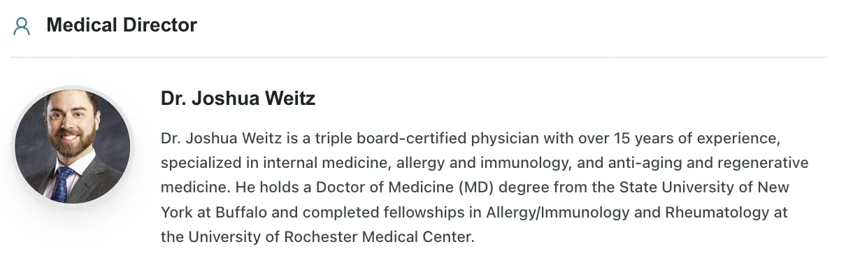 Example of a clinic's medical director listed on its Search Tattoo Removal profile